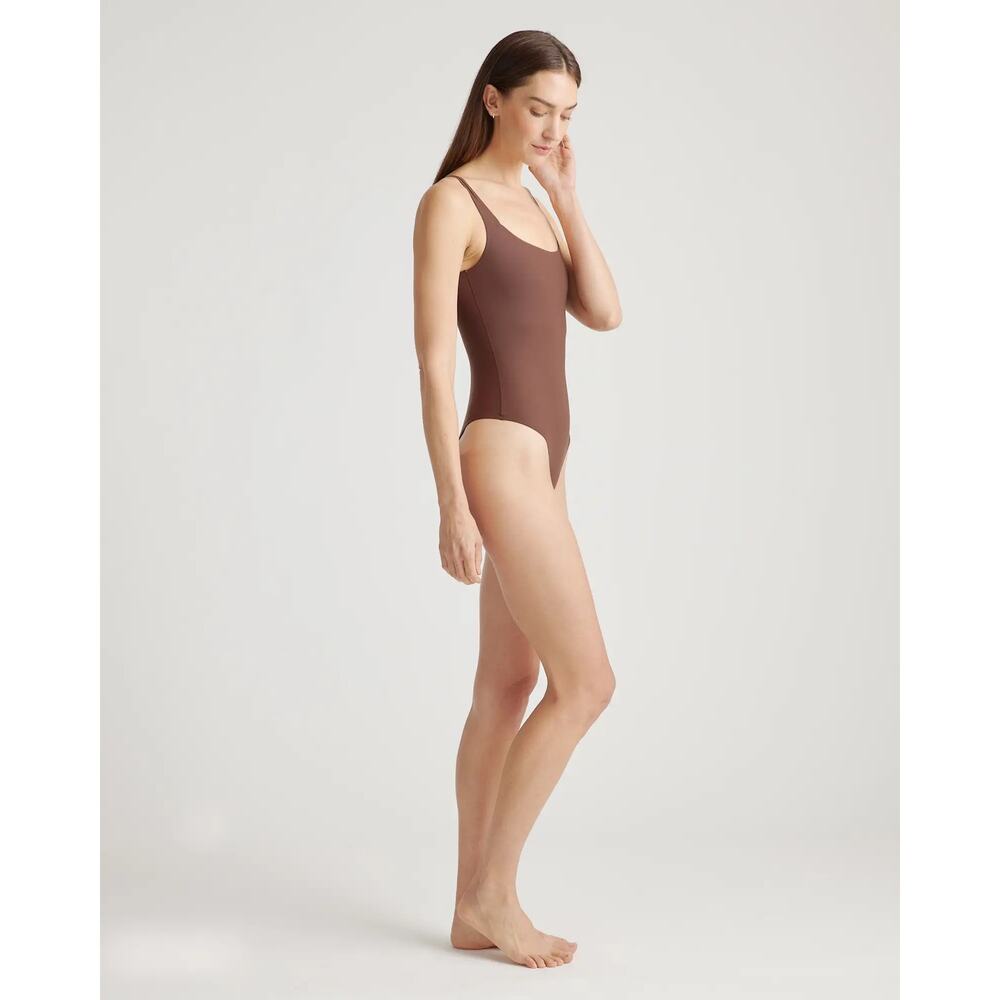 Quince Second Skin Square Neck Tank Bodysuit Brown Medium NEW - Picture 3 of 11
